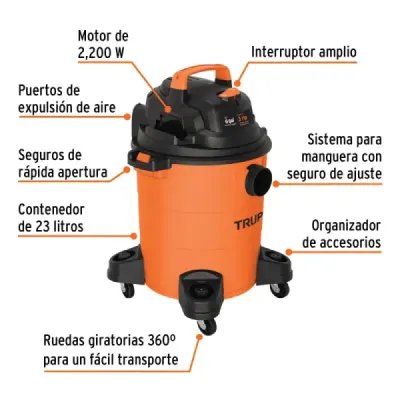 Aspiradora Sopladora 2200 W 23 L Truper Sólidos Y Líquidos