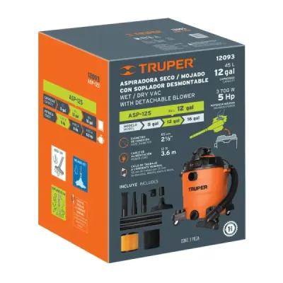 Aspiradora Sopladora 3700 W 45 L Truper Sólidos Y Líquidos
