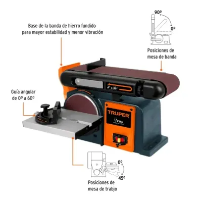Lijadora De Banda Y Disco Profesional De 4" X 6", 1/2 Hp Truper