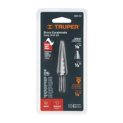 Broca Escalonada 1/8" A 1/2" De 13 Escalones Óxido Negro Truper