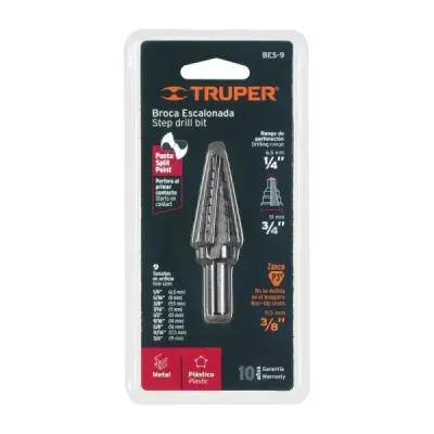 Broca Escalonada 1/4" A 3/4" De 9 Escalones Óxido Negro Truper