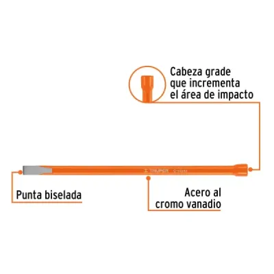 Cincel Profesional De 12" Con Cuña De 1/2" Y Cabeza Grande Truper
