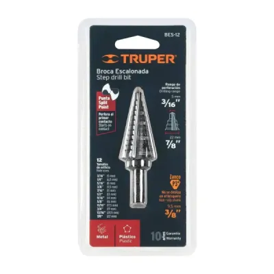 Broca Escalonada 3/16" A 7/8" De 12 Escalones Óxido Negro Truper