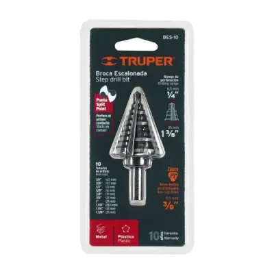 Broca Escalonada 1/4" A 1.3/8" De 10 Escalones Óxido Negro Truper