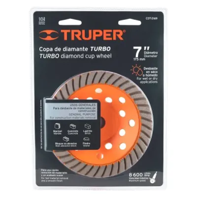 Copa Diamantada Turbo 7" Para Pulidora, Usos Generales Truper