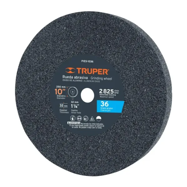 Piedra Abrasiva 10" Para Esmeril, Grano 36, Espesor 1.1/4" Truper (PIES-1036 - 12401)