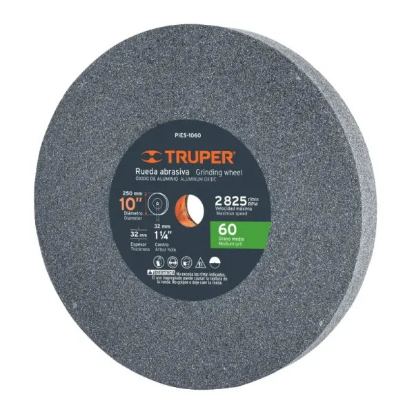 Piedra Abrasiva 10" Para Esmeril, Grano 60, Espesor 1.1/4" Truper (PIES-1060 - 12402)