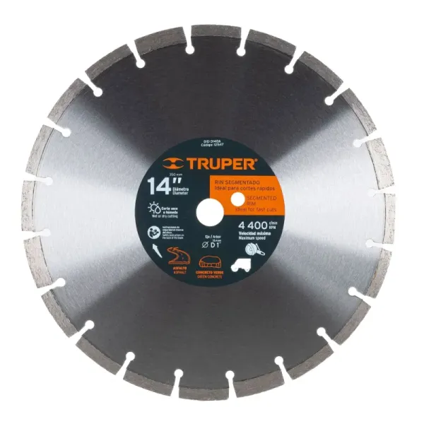 Disco Diamantado Rin Segmentado 14" Para Asfalto Y Concreto Truper (DID-3140A - 12547)
