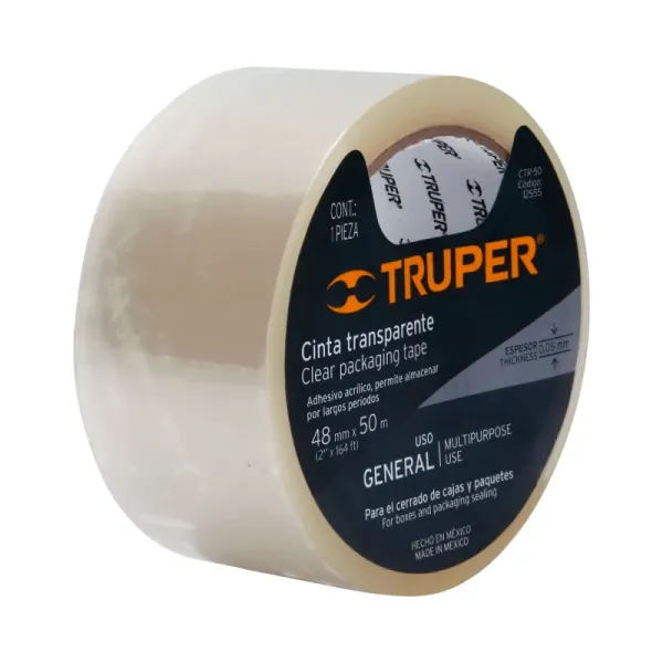 Cinta Ancha Transparente Profesional De 50 Metros Y 48 Mm Truper (CTR-50 - 12555)