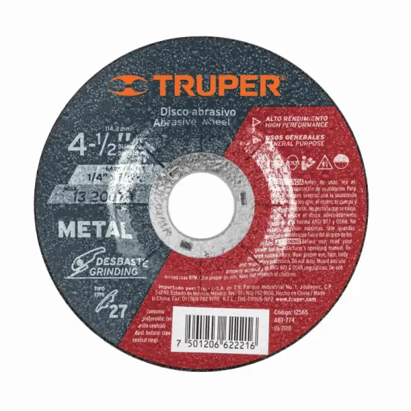 Disco Debaste De Metal De 4.1/2", Uso General Truper (ABT-774 - 12565)