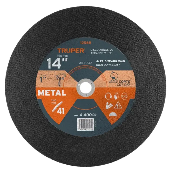Disco Para Corte De Metal 14", 4.400 Rpm Uso Profesional Truper (ABT-739 - 12568)