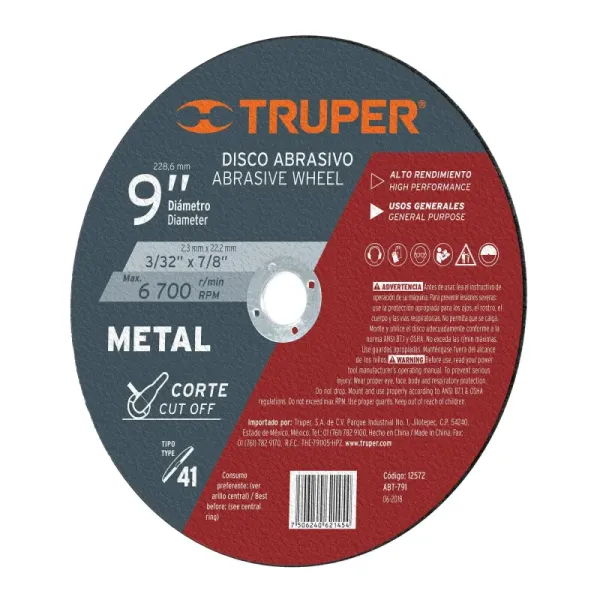 Disco Corte De Metal De 9", Uso General Truper (ABT-791 - 12572)