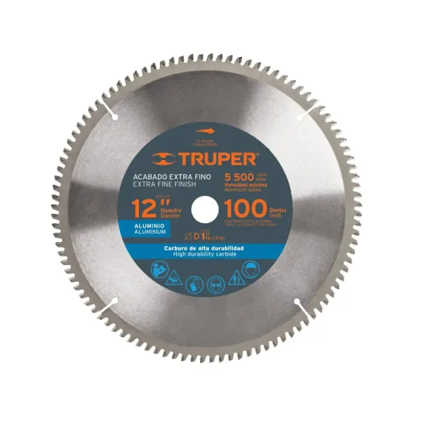 Disco Sierra Aluminio De 12", Centro 1", 100 Dientes Truper (ST-12100A - 12686)