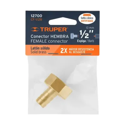Acople Roscado De Latón Sólido De 3/4" Hembra, Espiga 1/2" Truper