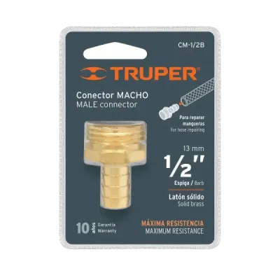 Acople Roscado De Latón Sólido De 3/4" Macho, Espiga 1/2" Truper