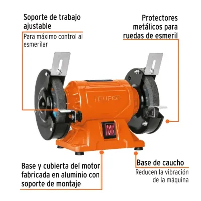 Esmeril De Banco 5' 1/4 Hp Truper Eje 1/2' Bobina Cobre