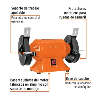 Esmeril De Banco 6' 1/2 Hp Truper Eje 1/2' Bobina Cobre