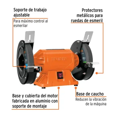 Esmeril De Banco 8' 3/4 Hp Truper Eje 5/8' Bobina Cobre