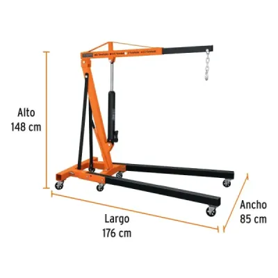 Pluma Hidráulica Plegable De 2 Toneladas, Rango 104 X 159 Cm Truper