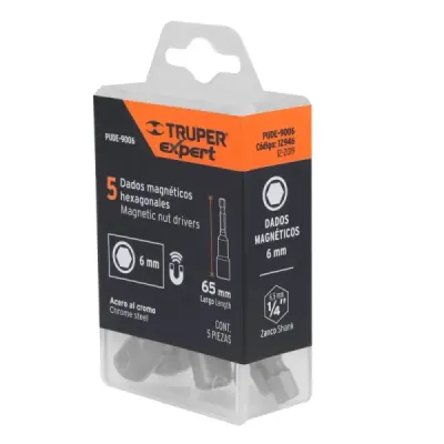 Set De 5 Copas Magnéticas 6 Mm, Zanco 1/4" Largo 2" Truper