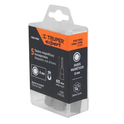 Set De 5 Copas Magnéticas 8 Mm, Zanco 1/4" Largo 2" Truper