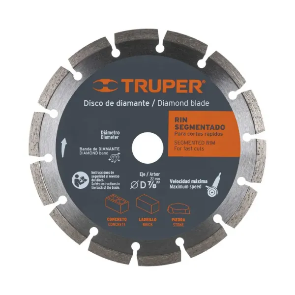 Disco De Diamante Rin Segmentado De 9", Centro 7/8" Truper (DID-390 - 12976)