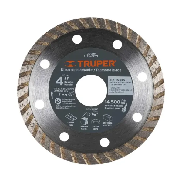 Disco De Diamante Rin Turbo De 4", Centro 7/8" Truper (DID-240 - 12979)