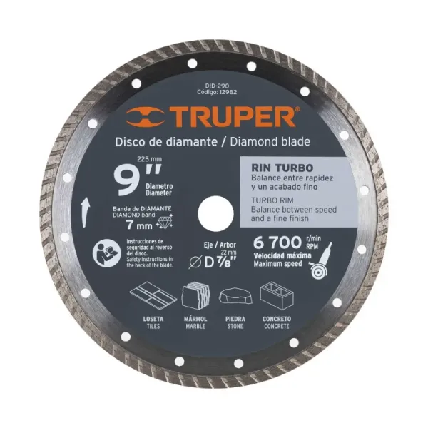 Disco De Diamante Rin Turbo De 9", Centro 7/8" Truper (DID-290 - 12982)