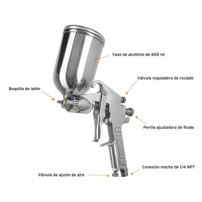 Pistola Para Pintar De Gravedad Lvmp 400 Ml, Boquilla 2.0 Mm Truper
