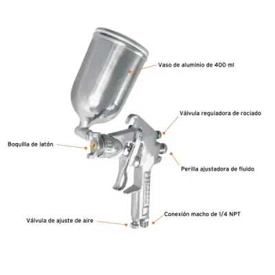 Pistola Para Pintar De Gravedad Lvmp 400 Ml, Boquilla 1.7 Mm Truper
