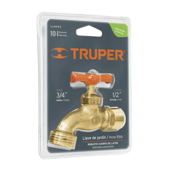 Llave De Agua De 1/2" Con Rosca Para Jardín, Latón, 140 Gr Truper (LLJ-140B - 13147)