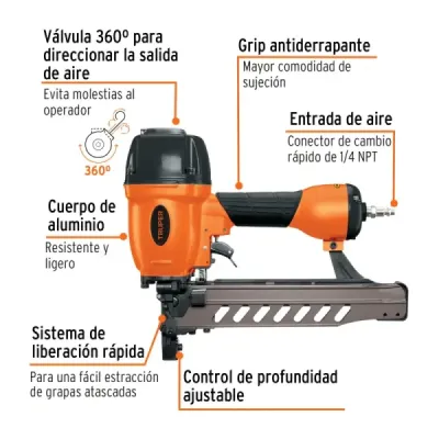 Grapadora Neumática Calibre 16 (1.65 Mm), Incluye Estuche Truper