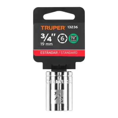 Copa Estándar 3/4" De 6 Puntas, Cuadrante De 1/2" Truper
