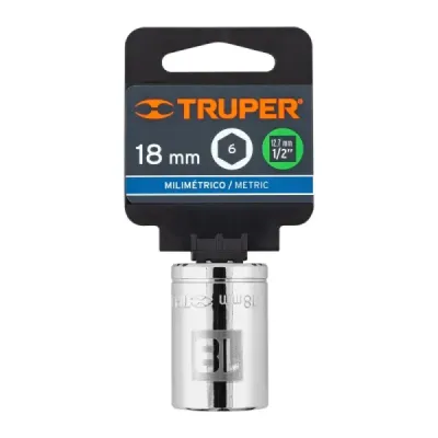 Copa Estándar 18 Mm De 6 Puntas, Cuadrante De 1/2" Truper