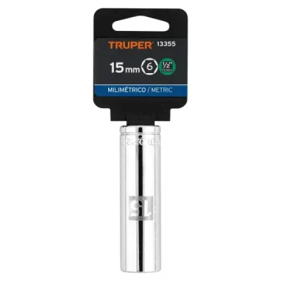 Copa Estándar Larga 15 Mm De 6 Puntas, Cuadrante De 1/2" Truper
