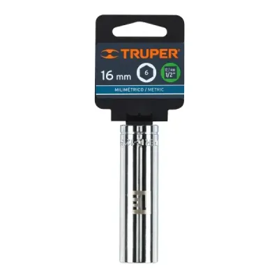 Copa Estándar Larga 16 Mm De 6 Puntas, Cuadrante De 1/2" Truper