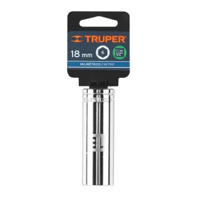 Copa Estándar Larga 18 Mm De 6 Puntas, Cuadrante De 1/2" Truper