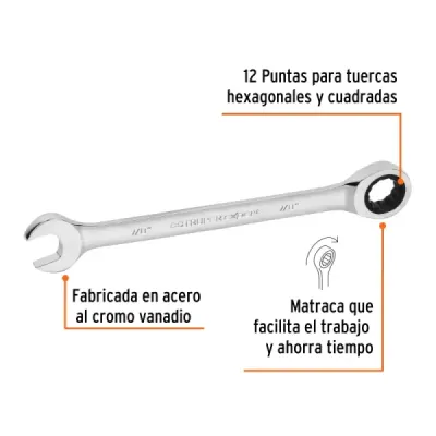 Llave Mixta Con Ratchet 7/8' Truper Largo 281 Mm 12 Puntas