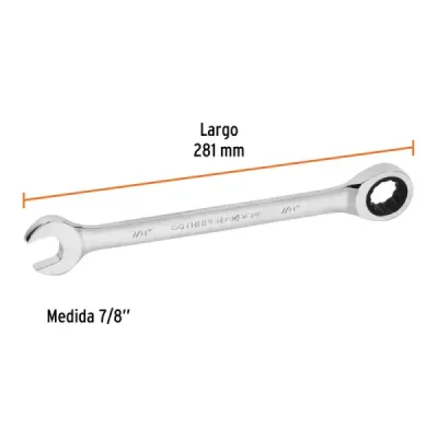Llave Mixta Con Ratchet 7/8' Truper Largo 281 Mm 12 Puntas
