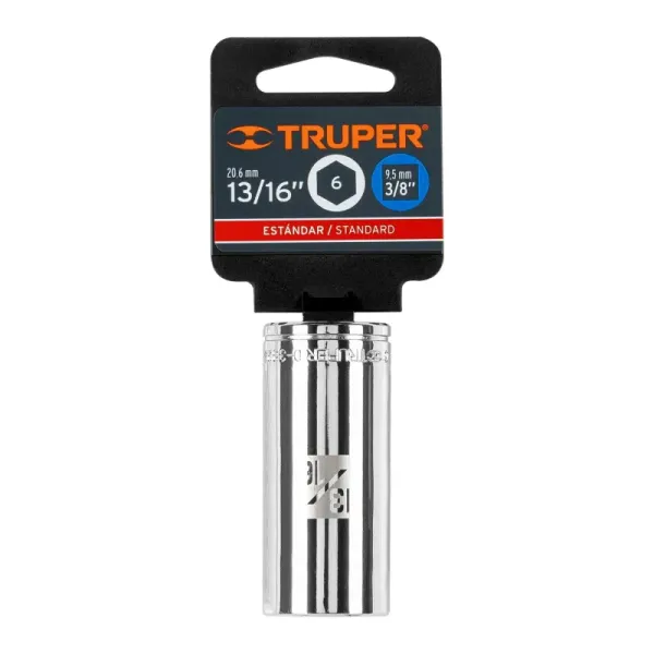Copa Estándar Larga 7/8" De 6 Puntas, Cuadrante De 3/8" Truper (D-3828-HL - 13720)