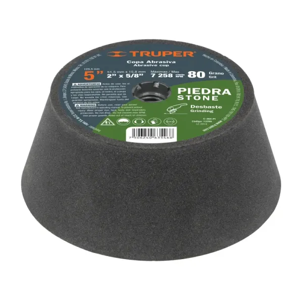 Copa De 5" Fino Para Desbaste Y Pulido De Piedra, Grano 80 Truper (C-364-PI - 13789)