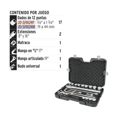 Juego De Copas 23 Piezas Métricas, Mando 3/4" Profesional Truper
