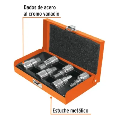 Juego De 6 Copas Bristol 6 Mm A 17 Mm, Cuadrante 1/2" Truper