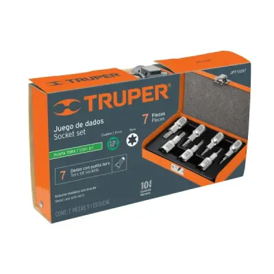 Juego De 7 Copas Punta Torx T-20 A T-55, Cuadrante 1/2" Truper