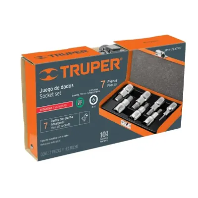 Juego De 7 Copas Bristol 1/4" A 9/16", Cuadrante 1/2" Truper