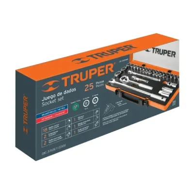 Juego De Copas Mixtas Con 25 Piezas, Cuadrante De 1/2" Truper