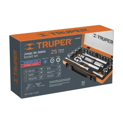 Juego De Copas Mixtas Con 25 Piezas, Cuadrante De 3/8" Truper