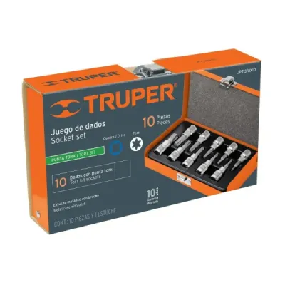 Juego De 10 Copas Punta Torx T-15 A T-60, Cuadrante 3/8" Truper
