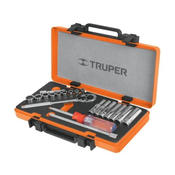 Juego De Copas Métricas Con 20 Piezas, Cuadrante De 1/4" Truper (JD-1/4X21M - 13981)