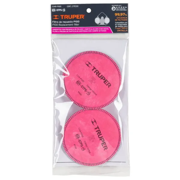 2 Filtros R95, Polvo Y Gases Para Mascara Truper Kit-res (CAR-P100 - 14004)
